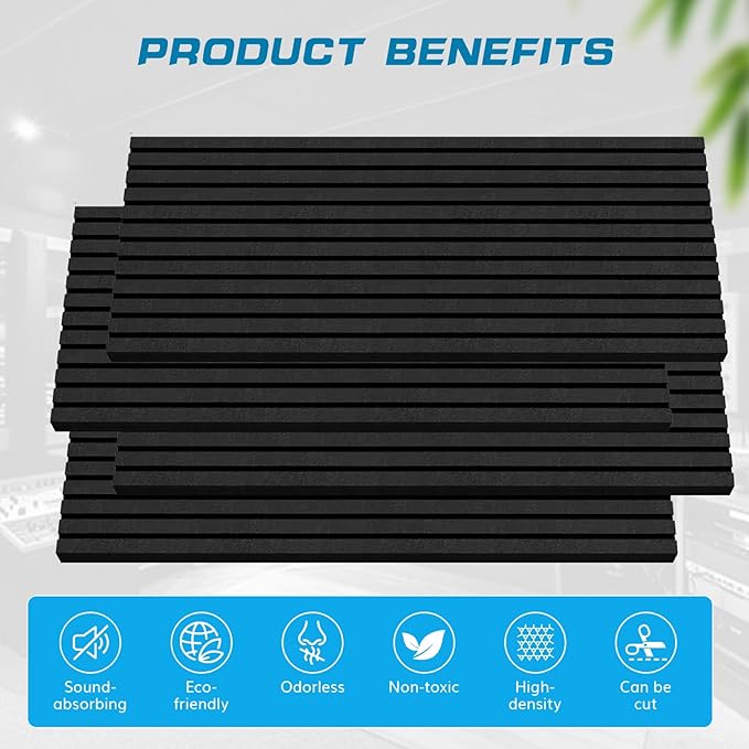 2 Pack Acoustic Foam Panels, 2" X 24" X 48" Wedge Soundproof Studio Foam for Walls,Sound Absorbing Panels, Sound Insulation for Studio, High Density Fireproof Studio Wedges (Black, 2 Pack)
