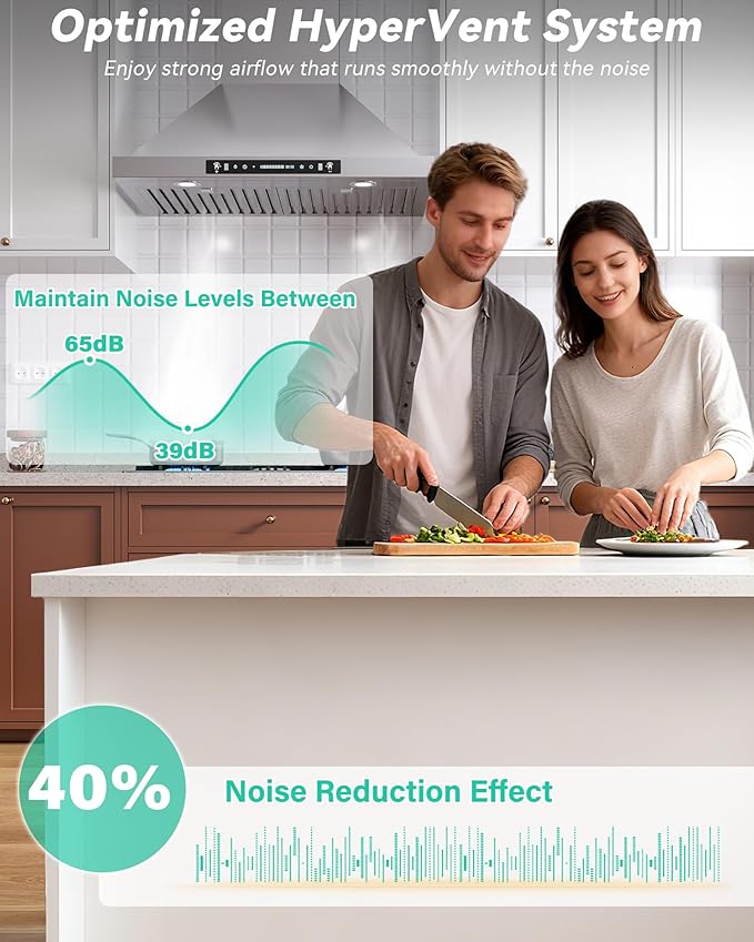 30 inch Stainless Steel Wall Mount Range Hood - 900 CFM, Gesture Control, Ultra-Quiet 4-Speed Vent, LED Lights, Ducted/Ductless Convertible