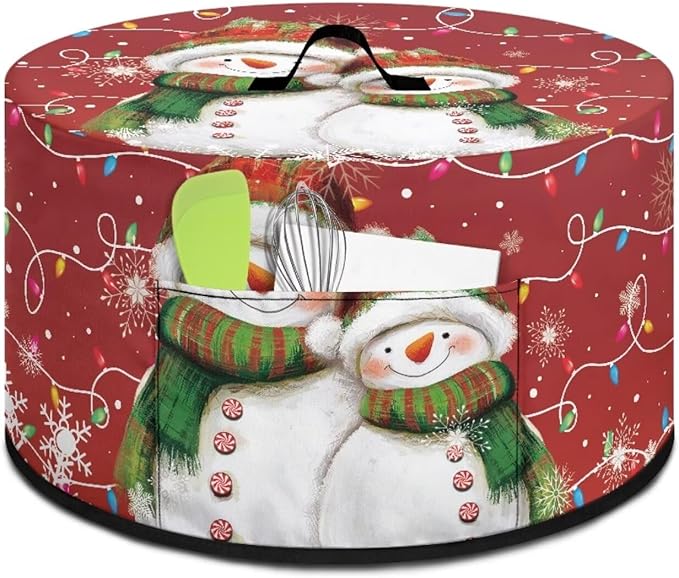 Cute Snowman Christmas Light Print Slow Cooker Dust Cover Protective with Pocket Keep Appliance Clean Fit Most 6-8 Quart Crock Pot for Kitchen Appliance Accessories Christmas Decor