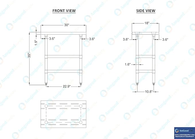AmGood Stainless Steel Work Table with 2 Shelves | NSF | Metal Utility Table (30" Long x 18" Deep)