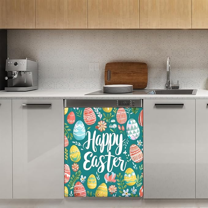 Pretty Easter Eggs Flowers Dishwasher Magnet Cover, Reusable Refrigerator Panel Stickers Microwave Front Door Covers Magnets for Kitchen Home Appliances Holiday Party Decorations 23 X 26 in