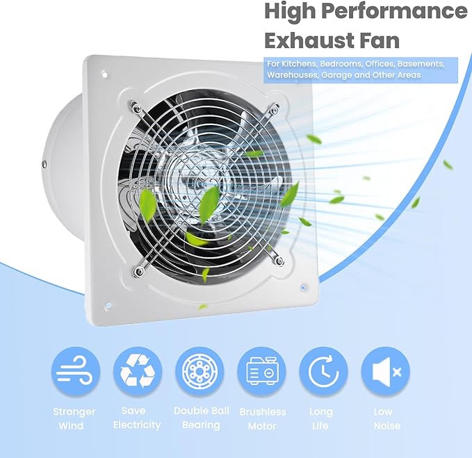 6 inch Exhaust Fan, 382CFM Wall Mounted Vent Fans, Ventilation Fan Bathroom Garage Attic Exhaust Fan Ceiling and Wall Mount Fan for Kitchen/Bathroom, 110V 40W