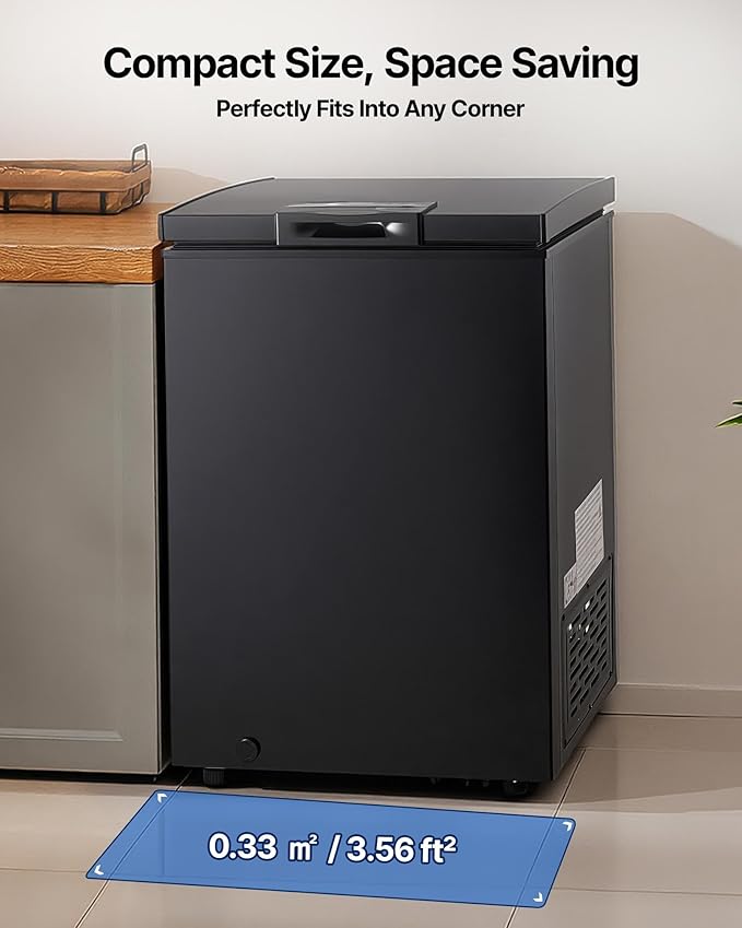 VEVOR Chest Freezer, 3.3 Cu.ft Compact Deep Freezer, Free Standing Top Open Door Chest Freezers with 2 Removable Baskets & Adjustable Thermostat - Energy Saving, Low Noise & Garage Ready, Black