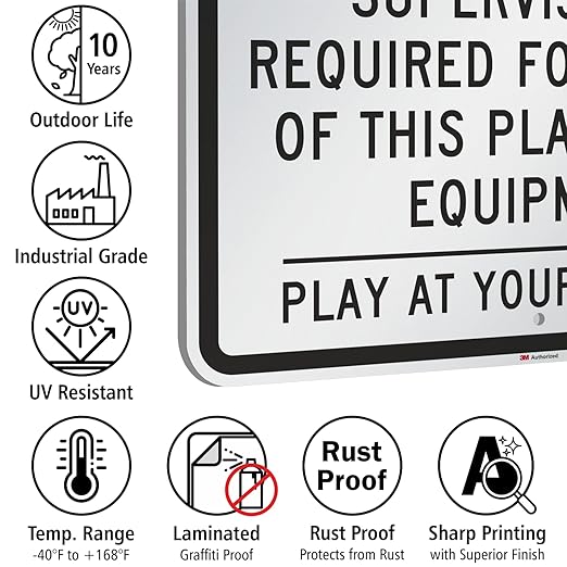 SmartSign 18" x 24" 'Parental/Guardian Supervision Required For Use Of This Playground Equipment' Metal Sign, 80 mil Aluminum, 3M Laminated Engineer Grade Reflective, Black/White, USA-Made