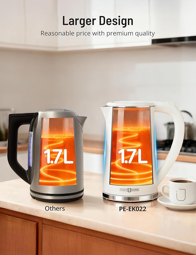 PARIS RHÔNE Electric Tea Kettle, 1.7L Temperature Control Electric Kettle, 4H Keep Warm Water Boiler with 6 Presets, LED Screen Electric Kettles for Boiling Water, Boil-Dry Protection, BPA Free