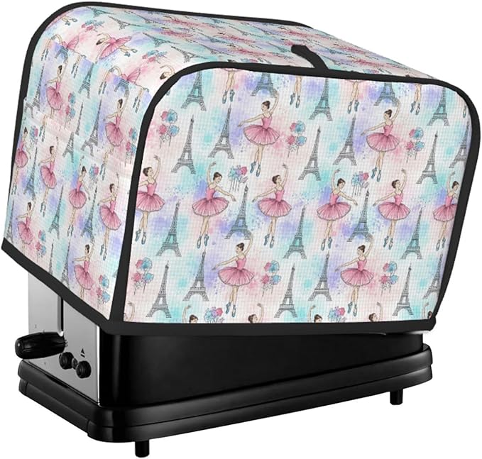 2 Slice Toaster Cover Ballet Dancer Ballerina Eiffel Tower, Soft Washable Fabric Dust Cover, Fingerprint Protection for Small Kitchen Appliances
