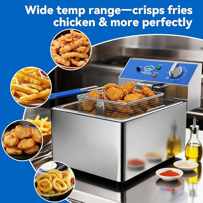 6L Electric Deep Fryer with Removable Oil Container and Handle, Solid Wire Mesh Basket and Lid, Lightweight Commercial Countertop Fryers - 120V 1800W