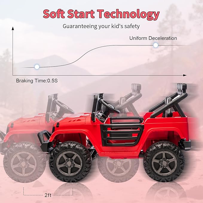 Kids 24V 2-Seater Electric Ride On Car, 4x4 Ride On Truck w/Remote Control, 4-Wheeler Suspension, 3 Speeds, Led Lights, Bluetooth, Ride on Car Toy for Kids Ages 3-8, Red