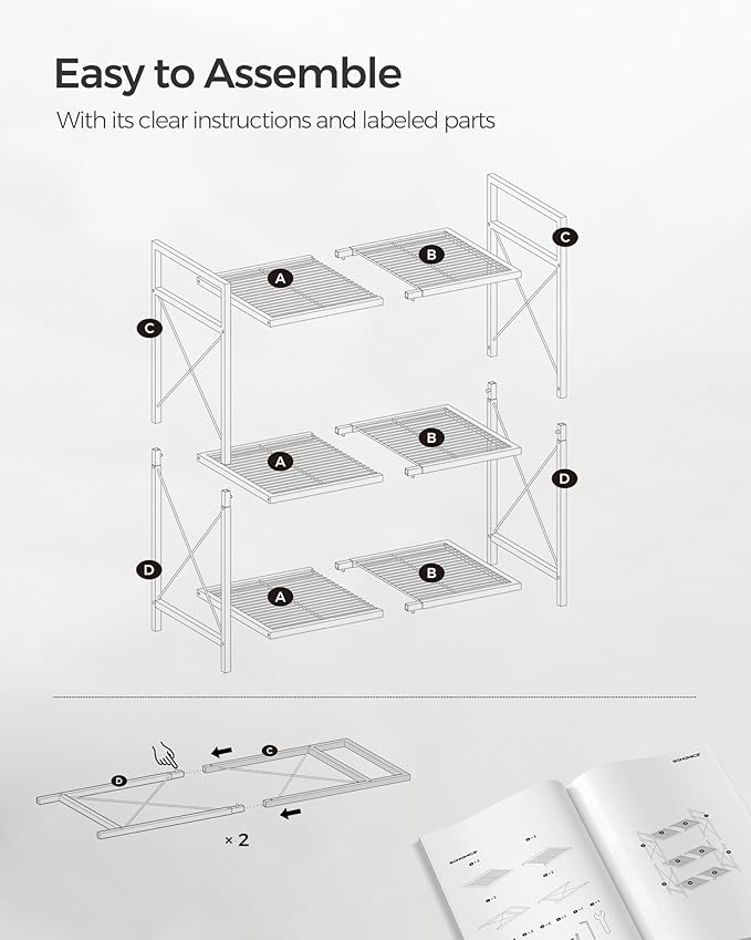 SONGMICS 3-Tier Metal Storage Rack with Wheels, Mesh Shelving Unit with X Side Frames, 31.5-Inch Width, for Entryway, Kitchen, Living Room, Bathroom, Industrial Style, Metallic Gold UBSC183A01