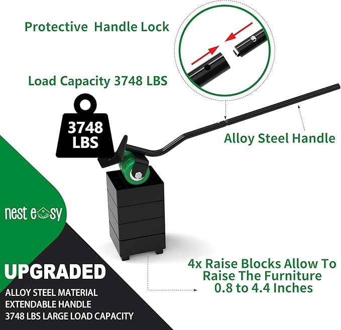 Upgraded Heavy Duty Furniture Dolly 360° Rotating 5 Wheels, Alloy Steel Furniture Movers Up to 3748 lbs/1700 Kg Load Capacity with Measure Tape and Leveler (6.9x6.5 in)