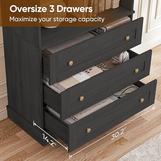 Vyre 71" Tall Farmhouse Kitchen Pantry, Set of 2 Large Storage Cabinets with 3 Drawers, Adjustable Shelves, Wood Versatile Hutch Cabinet for Living Room, Dining Room, Black