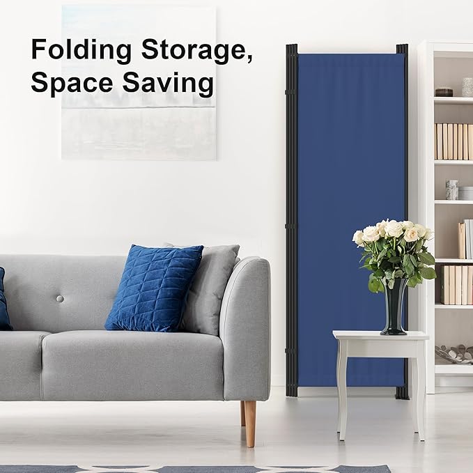 Room Partitions and Dividers 4 Panel Portable Wall w/ 3 Wider Feet Folding Room Divider 6FT Privacy Wall Indoor as Dressing Screen for Apartment School Office Children's Separate Rooms,Blue