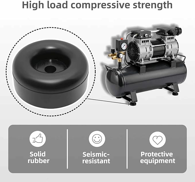 4 Pack Extreme Heavy Duty Rubber Foot Pads, 2.5 Inches Vibration Dampeners, Universal Anti Vibration Feet for Generators, Compressors, Pressure Washers, Pumps, Trailers (Round Bumpers with Screw Kits)