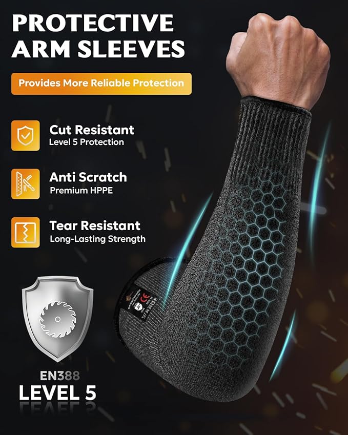 Evridwear Protective Arm Sleeves Cut Resistant Farmers Sleeves for Men Work, Gardening, Farming, Arm Protectors for Thin Skin and Bruising (Medium, Black No Thumb Hole)