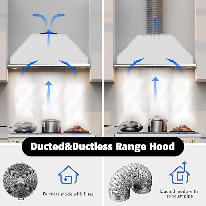 Range Hood Insert 36 inch,Built-in Kitchen Hood with 900 CFM, Ducted/Ductless Convertible Kitchen Vent Hood,Stainless Steel Stove Hood with 4 Speed Gesture Sensing&Touch Control Panel