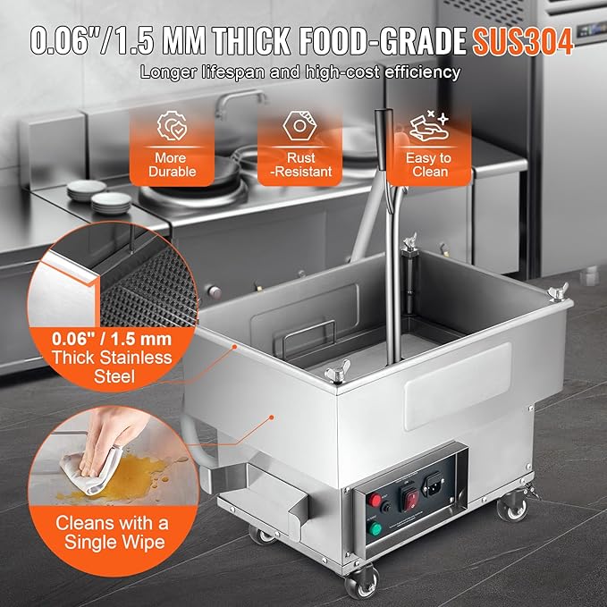 VEVOR Deep Fryer Filter 18 L/44 LBS/5.8 Gal, Frying Oil Filter System Machine 300W, Deep Fryer Oil Filter 10 L/min, Cooking Oil Filter Pump & Oil Hose, Mobile Fryer Filter 110V Kitchen Restaurant