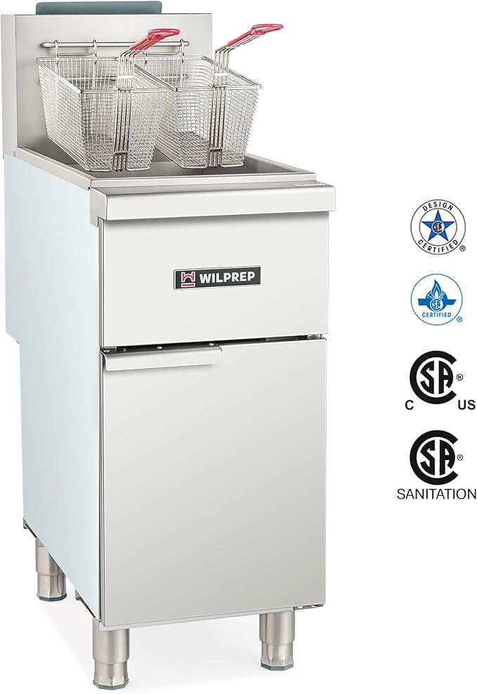 WILPREP Commercial Gas Floor Fryer, 4 Burner Commercial Deep Fryer with 2 Baskets 120000 BTU 50 lb Capacity 400°F Constant Temperature, Stainless Steel Liquid Propane Deep Fryer for Restaurant Kitchen