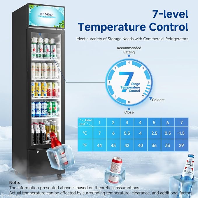 BODEGACOOLER Commercial Refrigerators, Drink Fridge with Glass Door, Tall Beverage Cooler, Single Door Display Refrigerator, for Beer, Soda, 7.71 Cu.ft Capacity