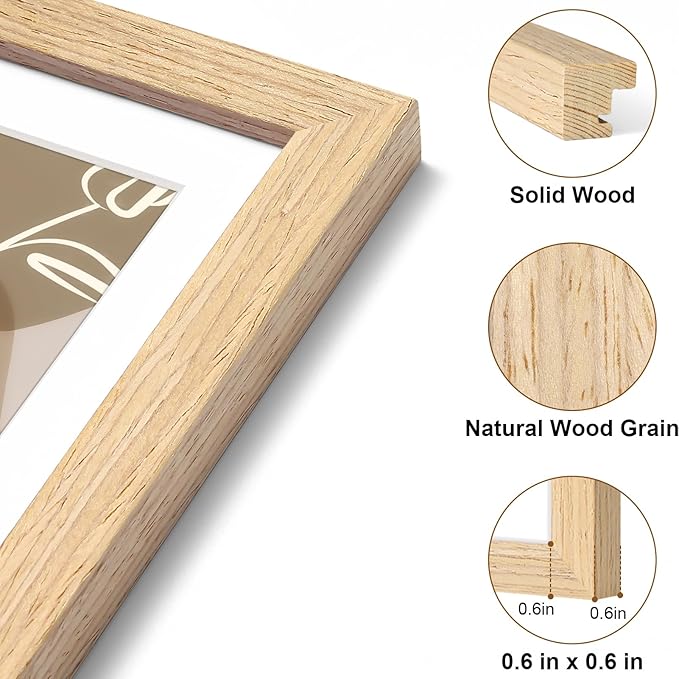 Vittanly 11x14 Picture Frame, Solid Wood Frame with Plexiglass, Includes 8x10 Mat, Wall Hanging for Home Decor, Natural, 3 Pack