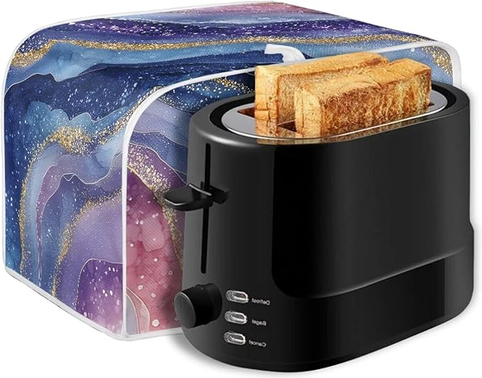 Blue Pink Marble Bread Maker Covers with Handle 2 Slice Toaster Cover Foldable Kitchen Small Appliance Cover Dust and Fingerprint Protection,Machine Washable