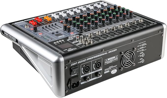 Mixers Audio 8 Channel Mixer Power Mixer Amplifier 2 * 300 Watt Output Dj Mixer Board with 16 Kinds of DSP Reverb Sound Mixers for Speakers