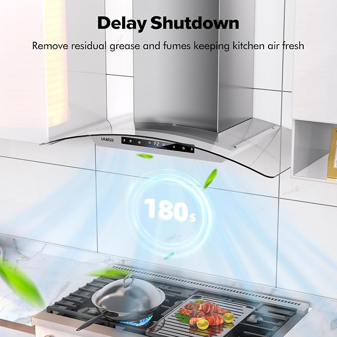 36 inch Wall Mount Range Hood 900 CFM Ducted/Ductless Convertible, Kitchen Chimney Vent Stainless Steel with Gesture Sensing & Touch Control Switch Panel, 2 Pcs Adjustable Lights
