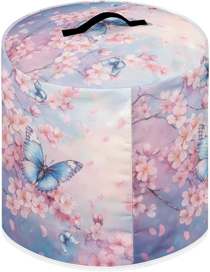 Xoenoiee Butterfly Pink Cherry Blossom Print Pressure Cooker Cover for Kitchen Appliance Dust Cover with Pockets for Rice Cooker Air Fryer Slow Cooker, for 3 Qt Pot