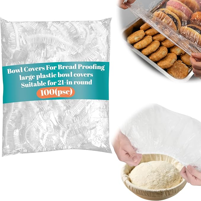 100 Extra Large Plastic Bowl Covers for Proofing Dough, Fits Bowls up to 21 Inch, Baking Pan Covers, Elastic Plastic Bowl Covers for Baking Pans/Pizza Dough Proofing Baking Supplies Accessories.