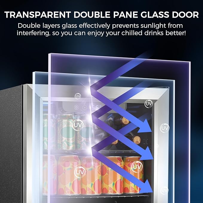 COWSAR 1.7 Cu Ft Beverage Refrigerator and Mini Fridge Cooler - 68 Can Capacity, Glass Door, Quiet Operation, LED Temperature Control, Holds 16 Wine Bottles for Bar, Home, Office