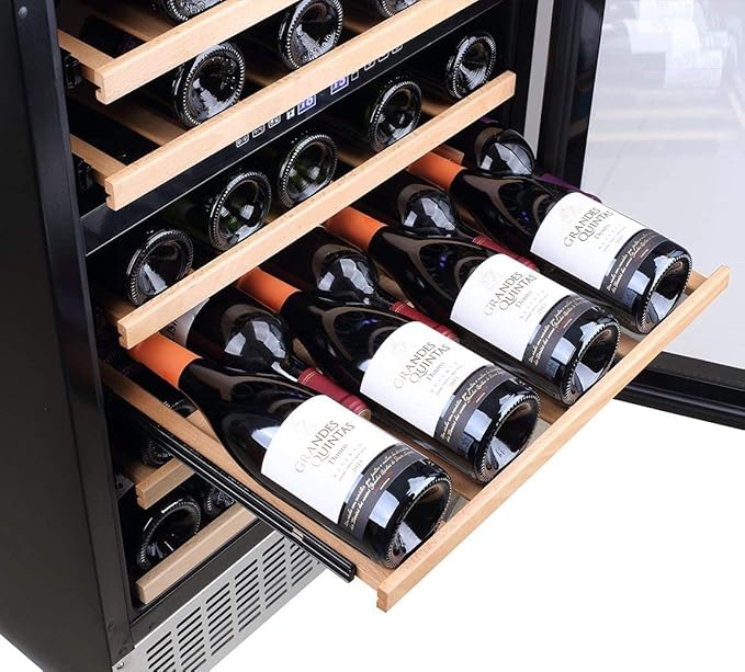 AAOBOSI 24 Inch Wine Cooler,46 Bottle -Dual Zone Built-in or Freestanding with Blue LED Light and Adjustable Shelves for Home,Kitchen or Office.