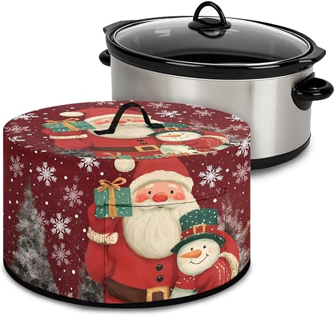 Cute Santa Claus Snowman Print Slow Cooker Cover with Pocket Portable Stain Resistant Slow Cooker Cover for Kitchen Christmas Decor Extra Accessories Fit 6/7/8 Quart Electric Oval Crock Pot