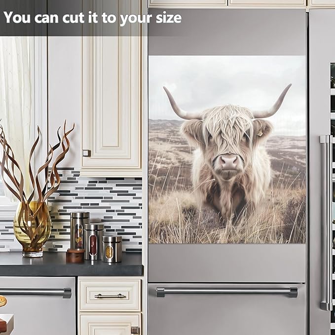 Highland Cattle Cow Mountain Dishwasher Magnet Cover Sticker Magnetic Refrigerator Panel Front Door Fridge Microwave Decal
