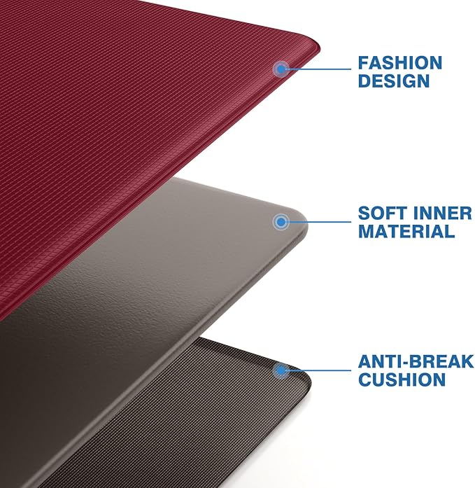StepRite Kitchen Mats, 2PCS Kitchen Rugs, Cushioned Anti Fatigue Kitchen Mats for Floor, Non-Slip Standing Desk Mat, Waterproof Kitchen Rug Set for Kitchen, Floor, Office, 17.3"x30"+17.3"x59", Red