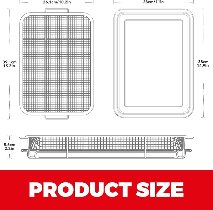 Air Fryer Basket for Oven, Air Fryer Basket and Stainless Steel Baking Tray Pant Oven Air Fryer Pan Rack for Cooking Baking Dishwasher and Broiling (15.3"x11")
