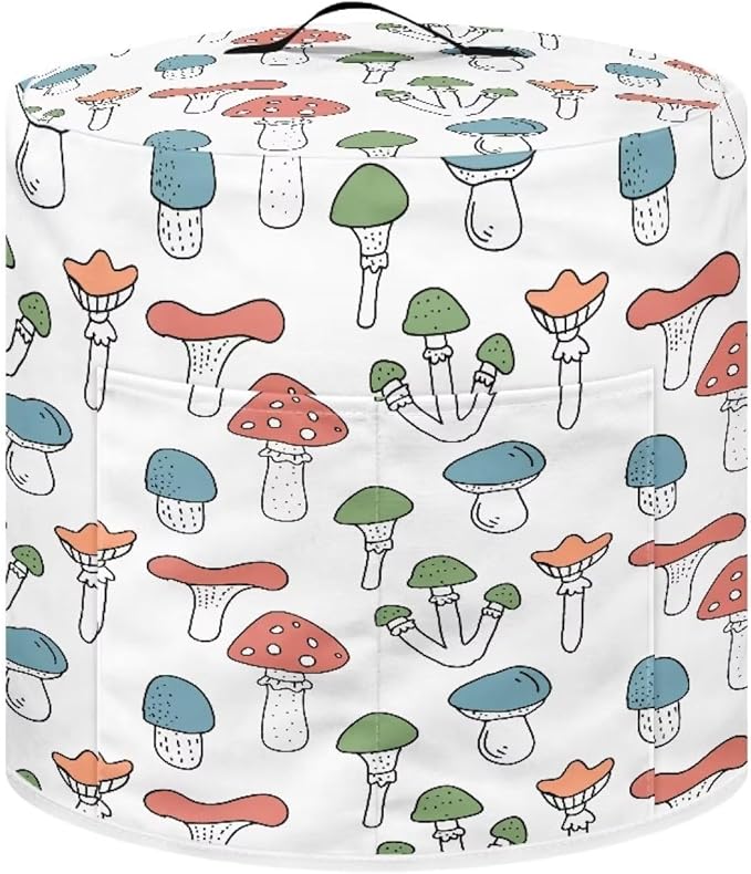 Cute Mushroom Print Pressure Cooker Cover 3 Quart Air Fryer Cover Kitchen Appliance Dust Cover Cover with Pockets for Electric Pressure Cooker Rice Cooker Steamer,White