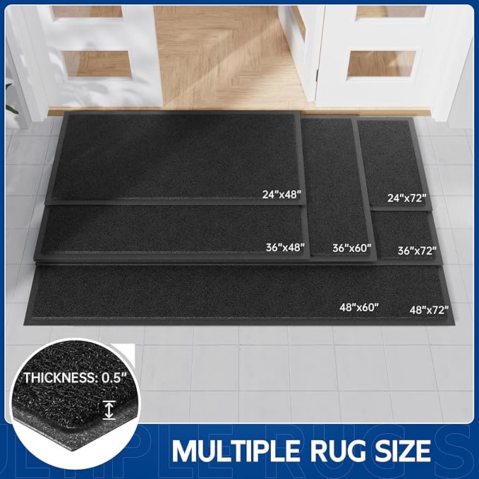 Sturdy Front Door Mat, 48" x 24" Heavy Duty Indoor Outdoor Doormat for Entryway, Fade Resistant, Waterproof Low Profile Entry Mat, Non Slip Welcome Mat for Outside Entrance, Patio, Home