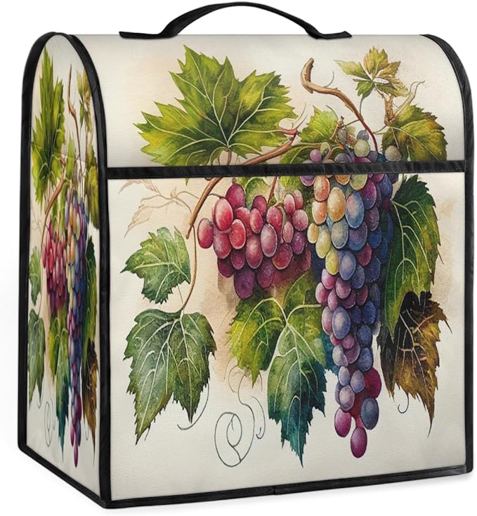 Kitchen Aid Mixer Cover Painting Fruit Grape Stand Mixer Cover Compatible with 6-8 Quarts Stand Mixers, Dust Covers with Zipper Pocket Foldable Washable Kitchen Aid Organizer Bag