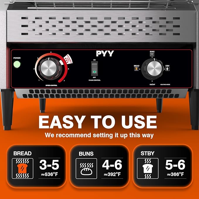 PYY Commercial Conveyor Toaster 450 Slices/Hour, Electric Conveyor Belt Toaster for Toast, Bun, Bagel, Bread, Heavy Duty Stainless Steel Toaster Oven for Restaurant, Bakery, Buffet Use
