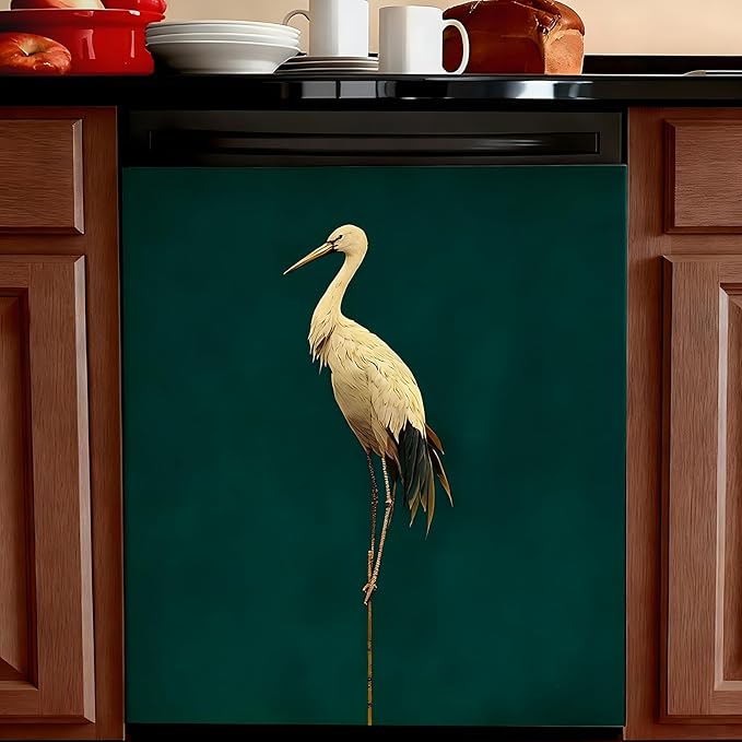 Dishwasher Magnet Cover, Creative Patterns Sticker, Dishwasher Magnetic Decoration, Refrigerator Protection Decoration, Crane, Kitchen Art Decoration 23x25.5 inches