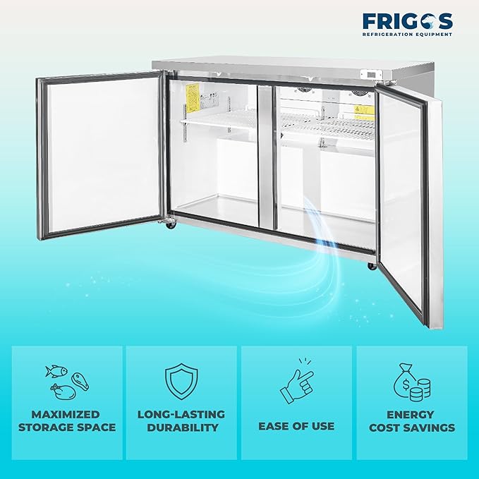 Frigos FG-UCFZ-48 48" 11.1 Cu Ft Commercial Undercounter Freezer - ETL Certified Stainless Steel Exterior, LED Lighting - Standing Freezer Included Liftgate