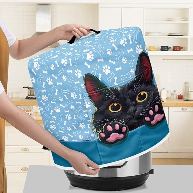TODIYADDU Black Cat Paw Print Pressure Cooker Cover for Women Trendy Instant Pot Cover with Top Handle and Pocket Kitchen Appliance Cover Dust Cover for 3 Quart Instant Pot and Extra Presents, M