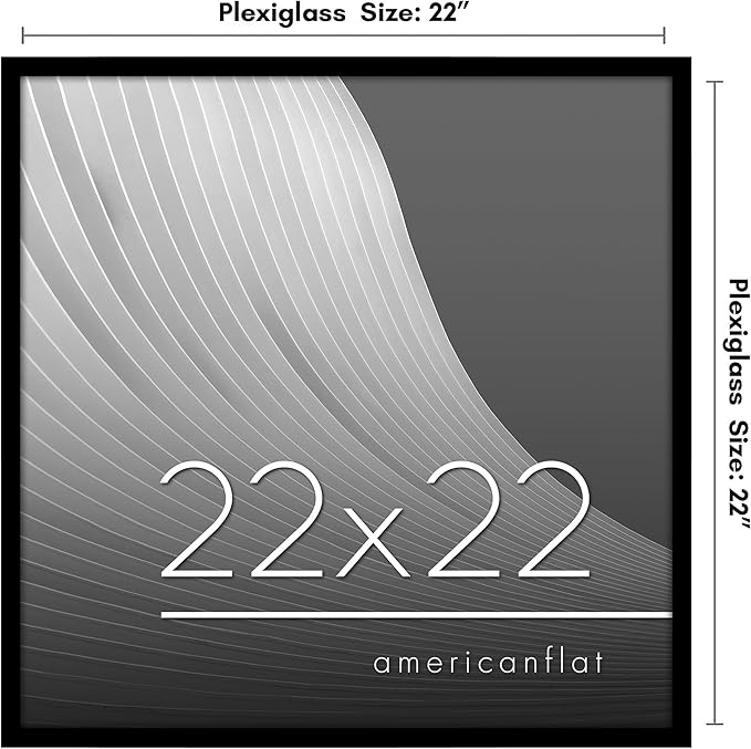 Americanflat 22x22 Picture Frame with Polished Plexiglass - Streamline Collection - Thin Border Square Frame for Wall Display - Hanging Hardware Included - Black