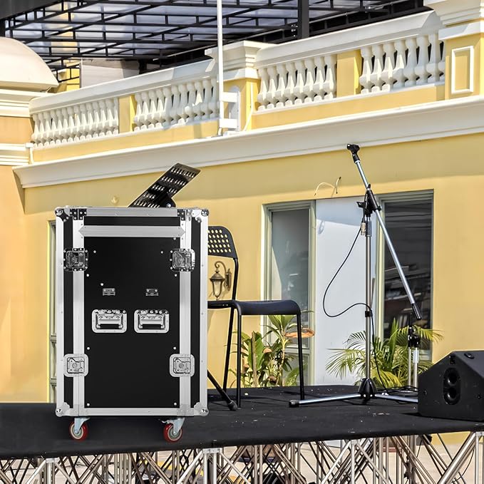 16u Dj Road Case, Recording Studio Rack Stand With Audio Mixer Stand & Wheels, Portable Media Storage Cabinet for Stage Performance Professional Audio Storage
