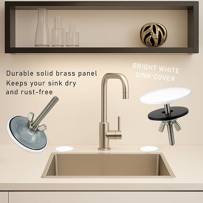 2 Pcs Solid Brass Kitchen Sink Hole Cover, 2 Inch Faucet Hole Cover, Bright White Finish Tap Hole Plate Stopper Cover, Countertop Hole Cover for Kitchen and Bathroom Sinks (Bright White)