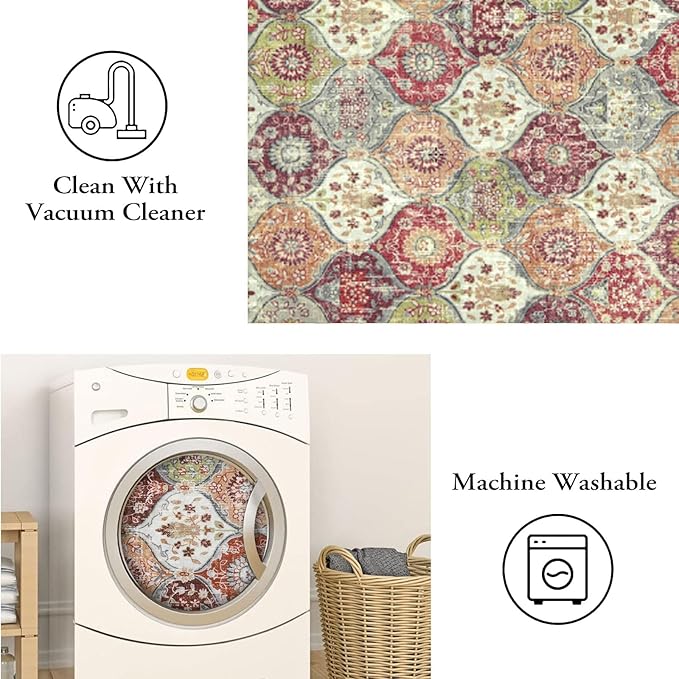 Lahome Moroccan Trellis Washable Orange Rug, 2x3 Entryway Rugs for Kitchen Bathroom, Non-Slip Indoor Door Mat Ultra-Thin, Small Throw Carpet for Bedroom Entry, Orange/Terracotta