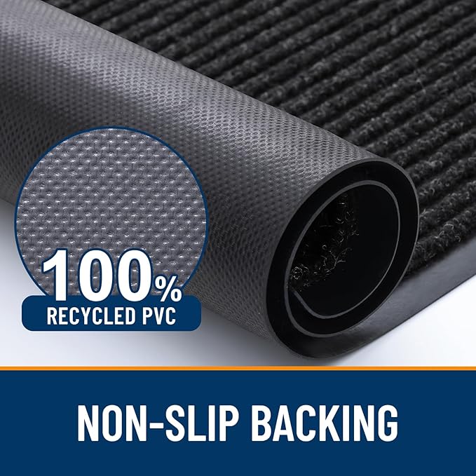 OLANLY Front Door Mat Indoor Outdoor Entrance, Waterproof Heavy Duty Doormat, Fade Resistant, Low Profile, Easy Clean Patio Porch Welcome Floor Mats for Entry, 35x30, Off-Black