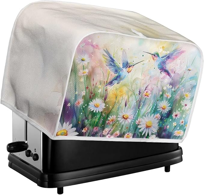 Hummingbird Daisy Print Toaster 4 Slice Cover Universal Size Kitchen Appliance Cover Fingerprint Protection Kitchen Home Decor