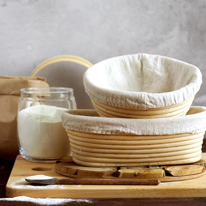 Boao 6 Pieces Bread Banneton Proofing Basket Liner Cloth Cover Natural Rattan Baking Dough Banneton Proofing Sourdough Basket Cloth Liner Bread Baking Supplies (Round,9 Inch)
