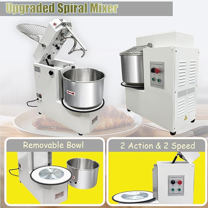 INTSUPERMAI Commercial Dough Mixer Machine Electric Food Mixer with Removable Bowl Double Action Double Speed Dough Kneading Machine for Schools Bakeries Restaurants Pizzerias 110V 30 L/30 QT Capacity