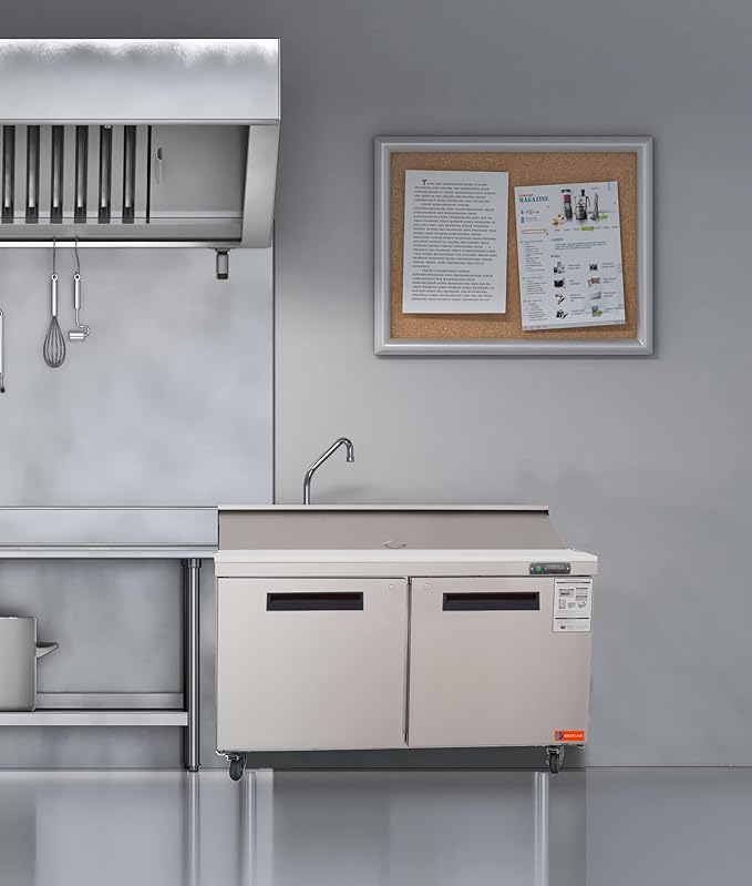WESTLAKE 48" W 2 Door Refrigerator Sandwich&Salad Prep Table Commercial Stainless Steel Counter Fan Cooling Refrigerator with 12 pans-48 Inches for Restaurant, Bar, Shop, etc